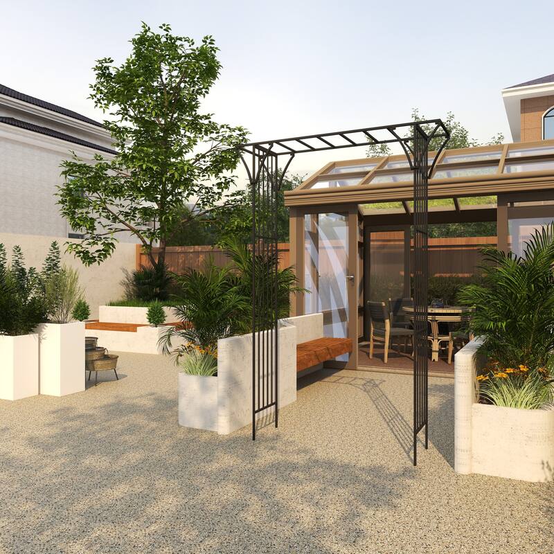 White or Black Metal Contemporary Garden Arbor with Lattice Work Sides