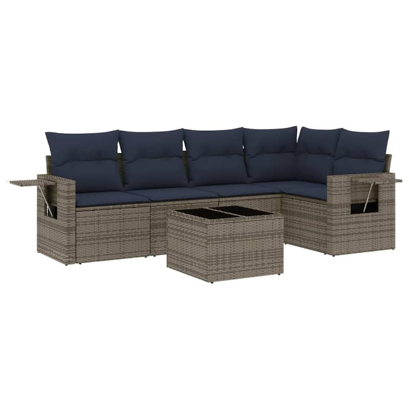 vidaXL Patio Sofa Set with Cushions Outdoor Conversation Furniture Poly Rattan - 24.4 x 24.4 x 27.2