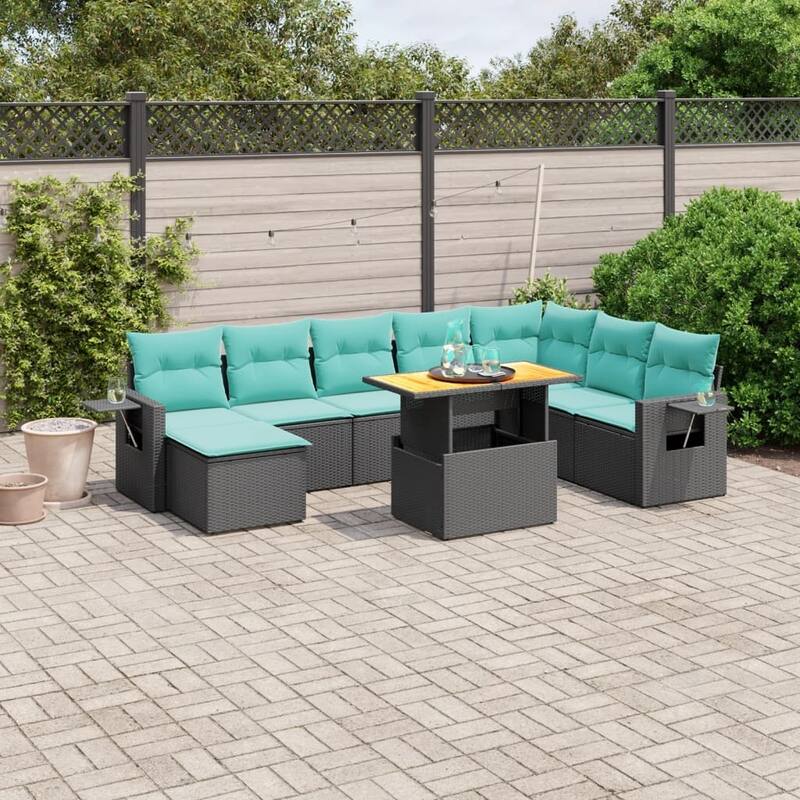 vidaXL Patio Sofa Set with Cushions Outdoor Furniture 9 Piece Poly Rattan - 24.4 x 24.4 x 27.2 - Black