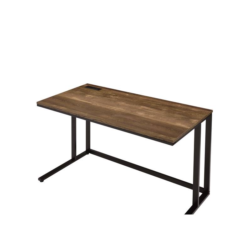 Versatile Walnut & Black Writing Desk with USB Port for Efficient Work