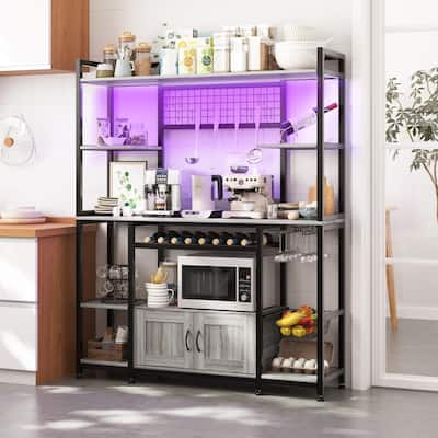 55" Bakers Rack with Power Outlet and LED Light