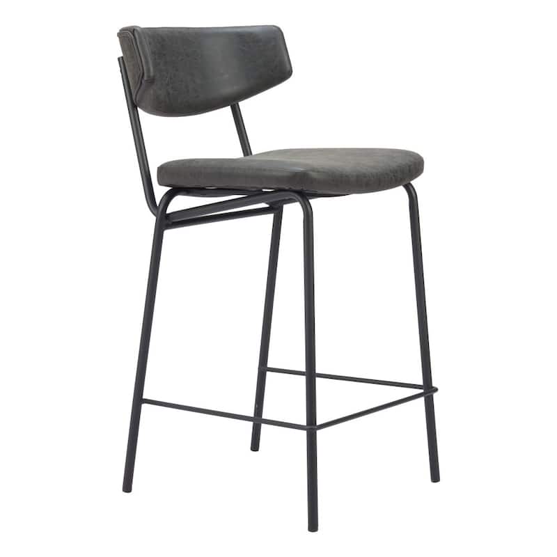 HomeRoots Set of Two 30" Black Faux Leather and Steel Low Back Bar Height Bar Chairs