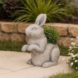 Antique Styled Raw Textured Polyresin Standing Rabbit Planter, Gray ...