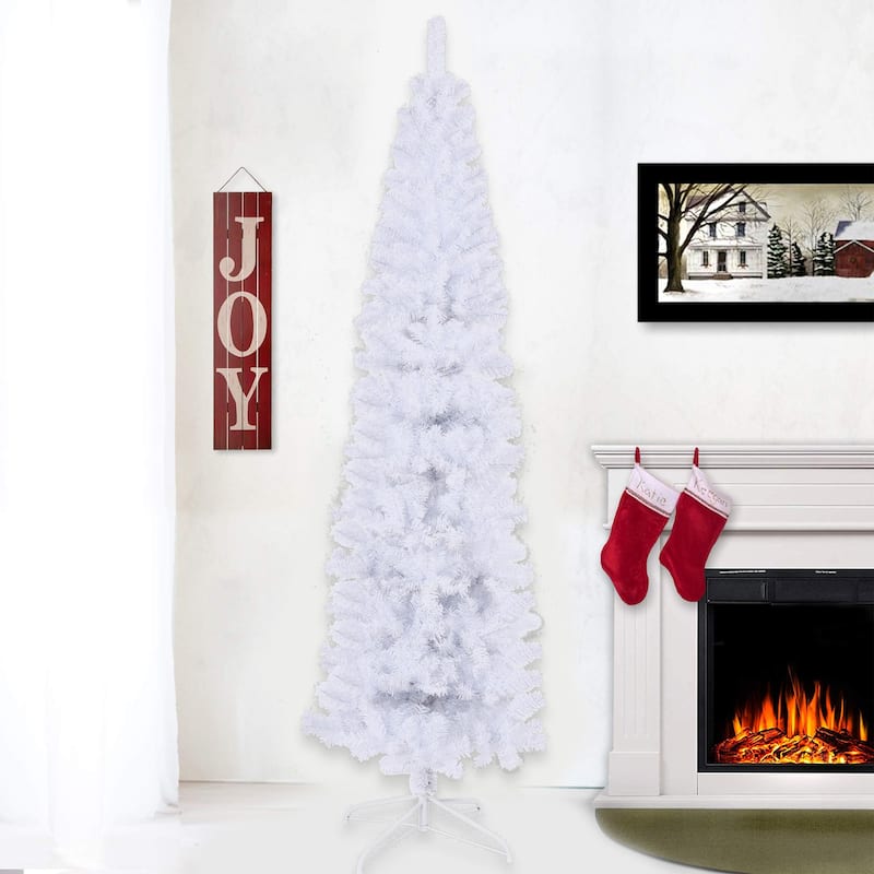 7.5Ft White Slim Christmas Tree, Premium Artificial Christmas Tree - Halloween Christmas Décor