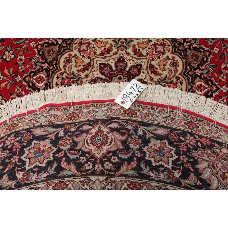 6'4''x6'4'' Round Hand Knotted Wool Red Round Oriental Area Rug - 6' 4'' x 6' 4''-Round