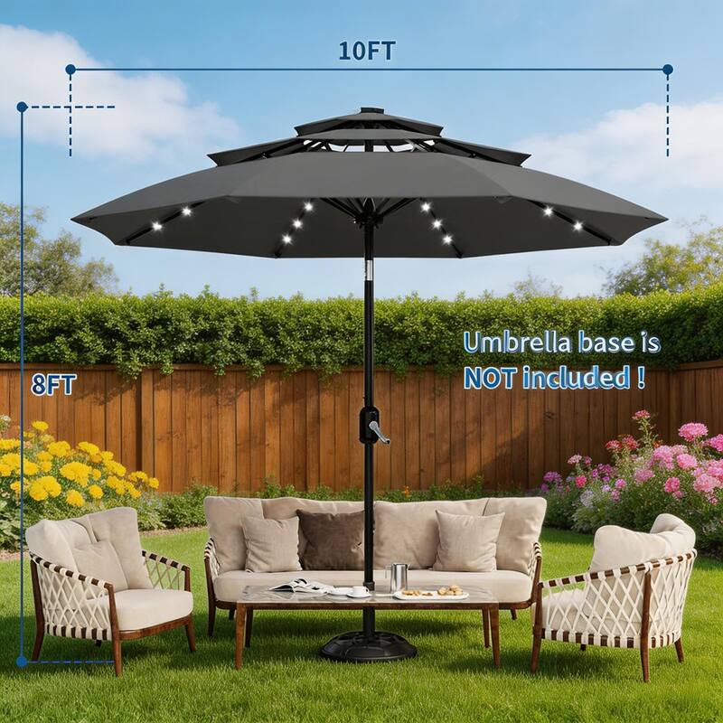 3-Tier Solar Patio Umbrella, with LED Lights and Vents