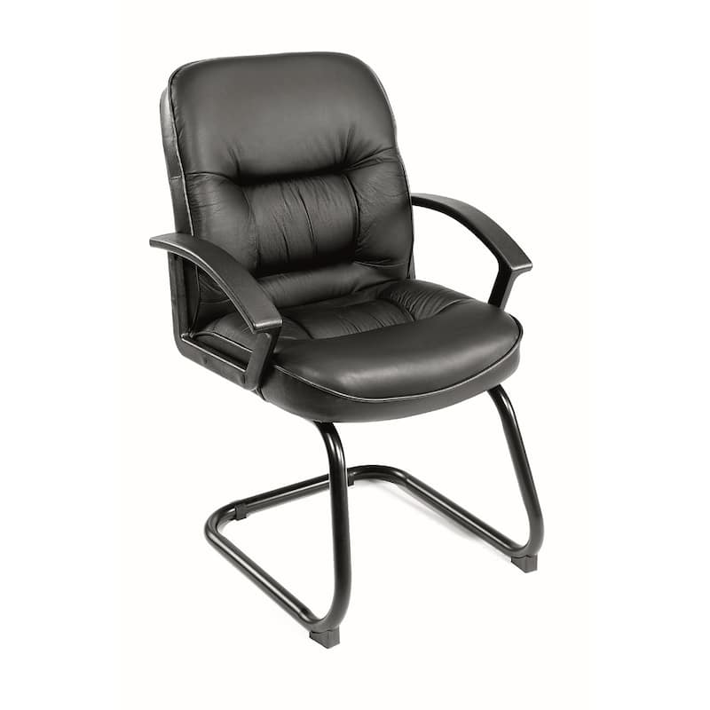 Mala Mid Back Guest Chair, Black Faux Leather, Lumbar Support