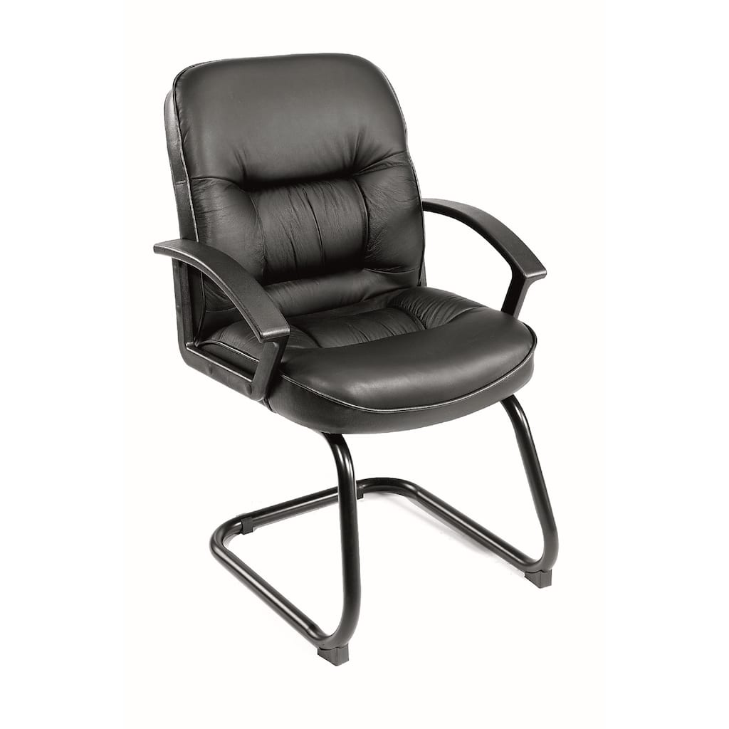 Mala Mid Back Guest Chair, Black Faux Leather, Lumbar Support