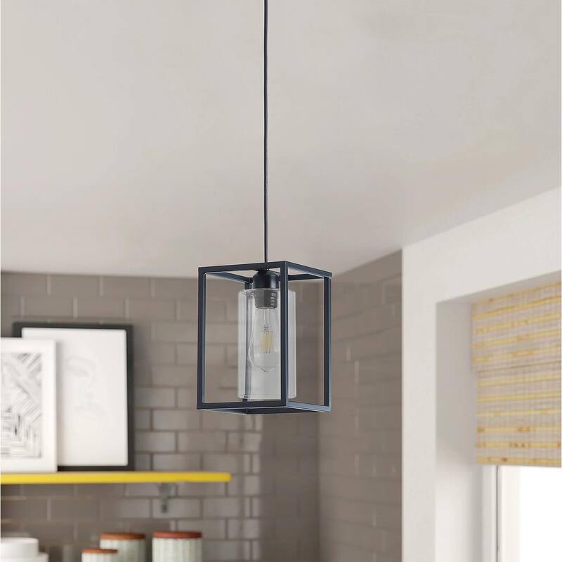 Black 1-Light Rectangular Clear Glass Design Pendant