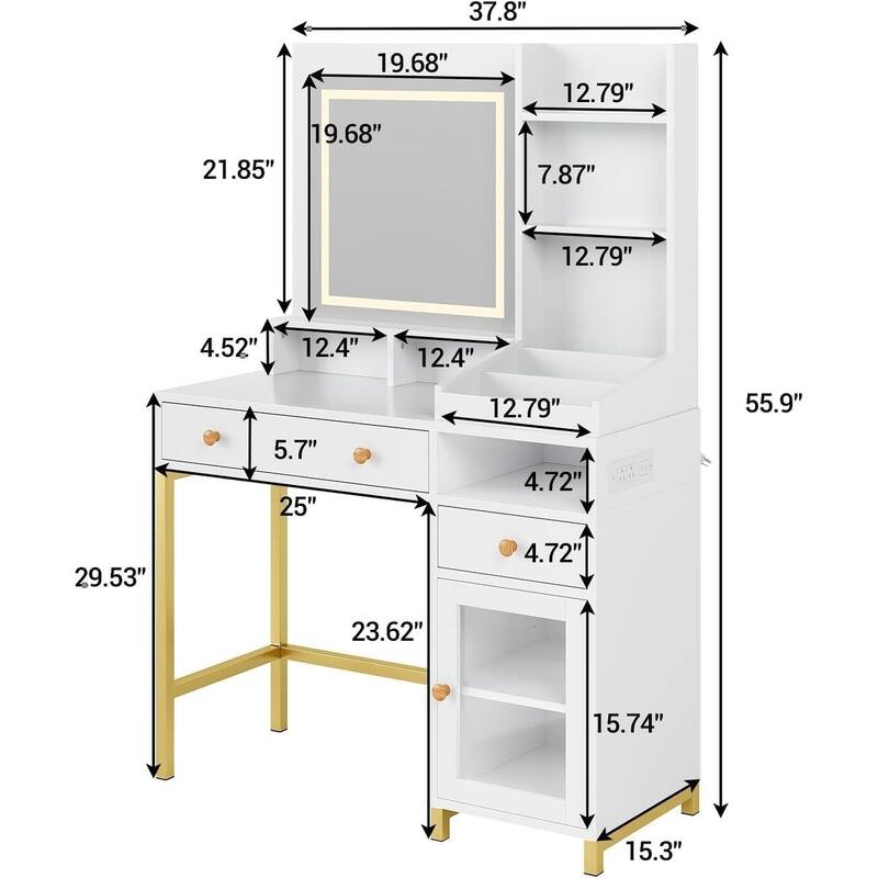 2 Drawer Makeup Dressing Table, Vanity Desk Whit Power Outlet