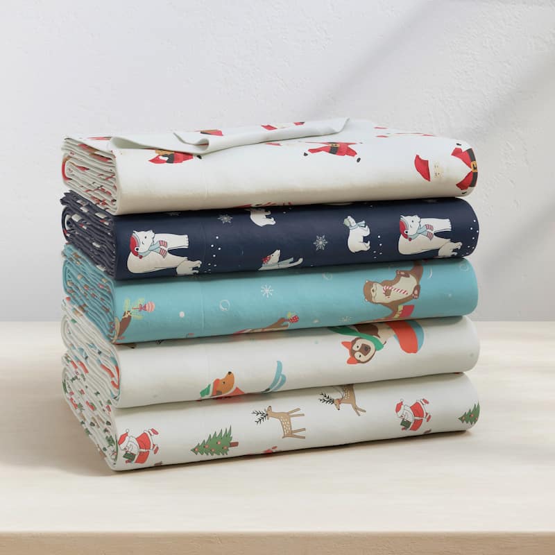 Linery & Co. Christmas Turkish Cotton Double-Brushed Flannel Bed Sheet Set