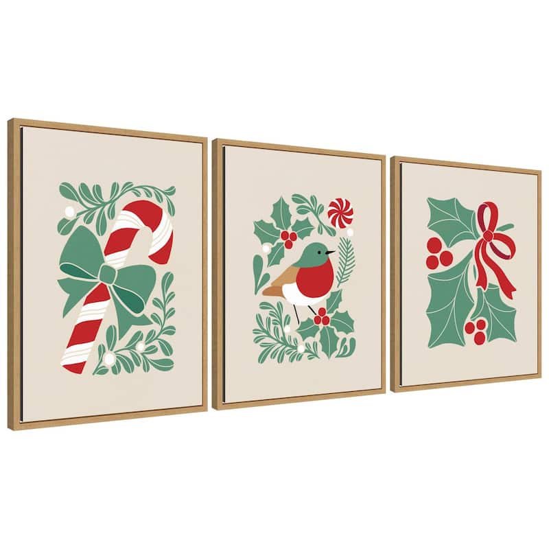Kate and Laurel Sylvie Christmas Icons - 3 Piece Framed Canvas Art Set by Dominique Vari - Brown