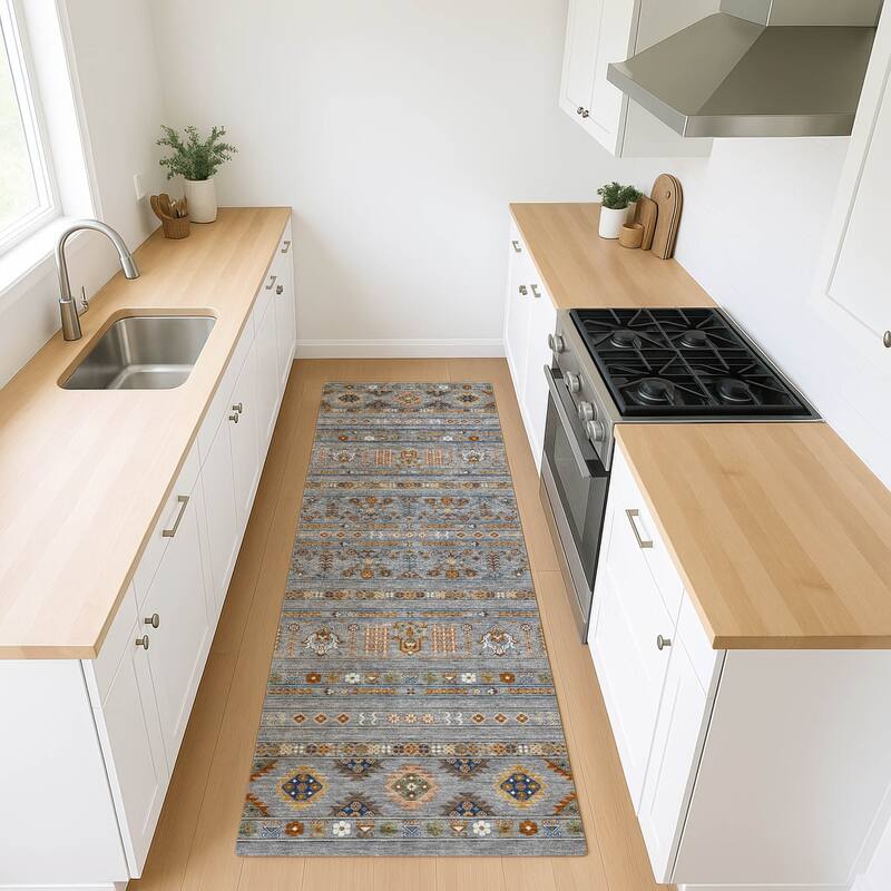 Machine Washable Indoor/ Outdoor Boho Moroccan Chantille Rug