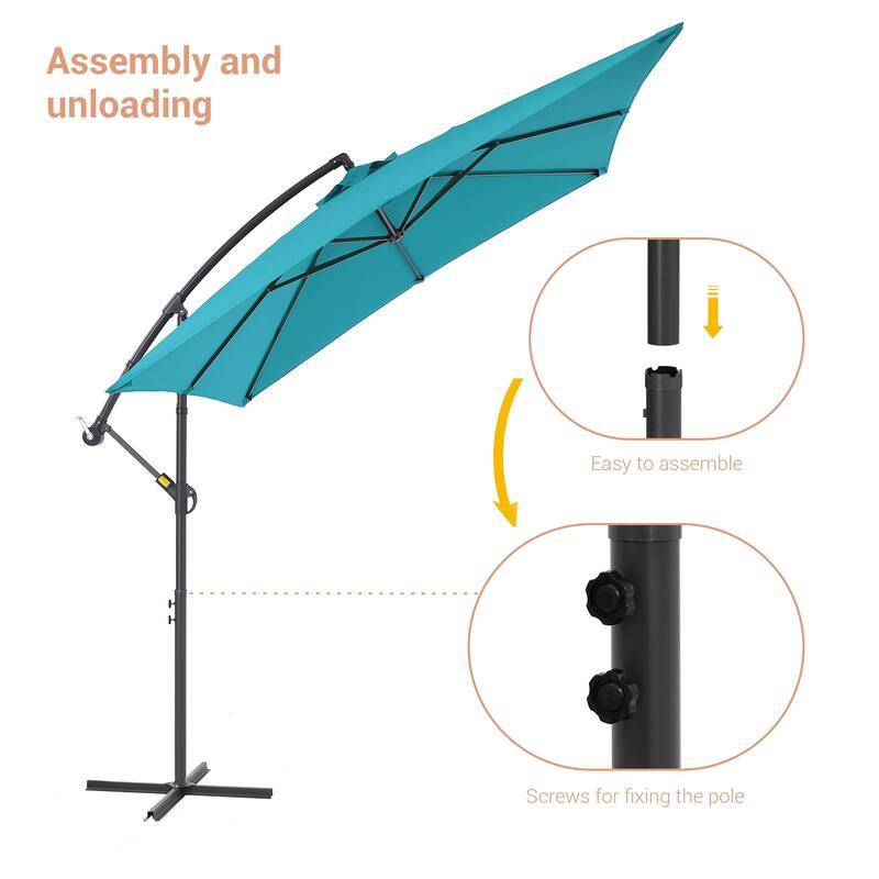 LIVOOSUN 8.2x8.2ft Offset Patio Umbrella Hanging Umbrella w/Steel Ribs