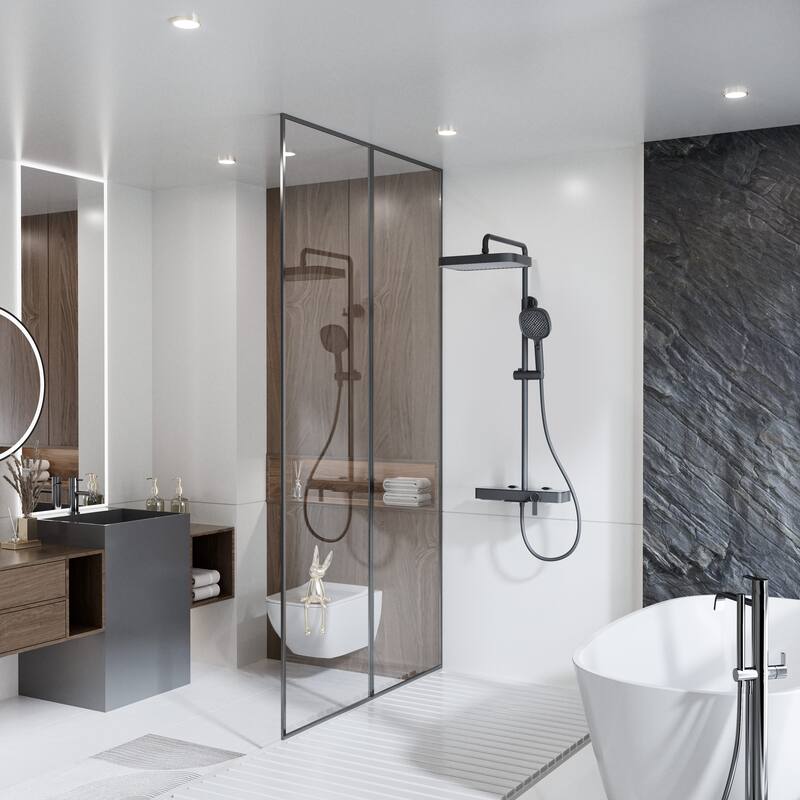 Modland Wall Mount 3-Function Shower System with Waterfall Tub Spout Adjustable Slide Bar,Handheld Shower