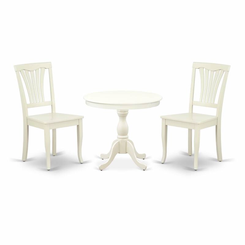 East West Furniture 3 Piece Modern Dining Table Set- A Round Kitchen Table and 2 Dining Chairs, (Seat Type & Finish Options)