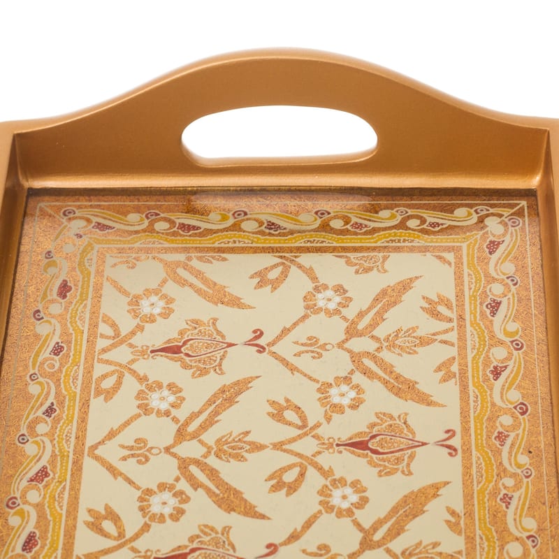 Novica Handmade Golden Colonial Reverse-Painted Glass Tray