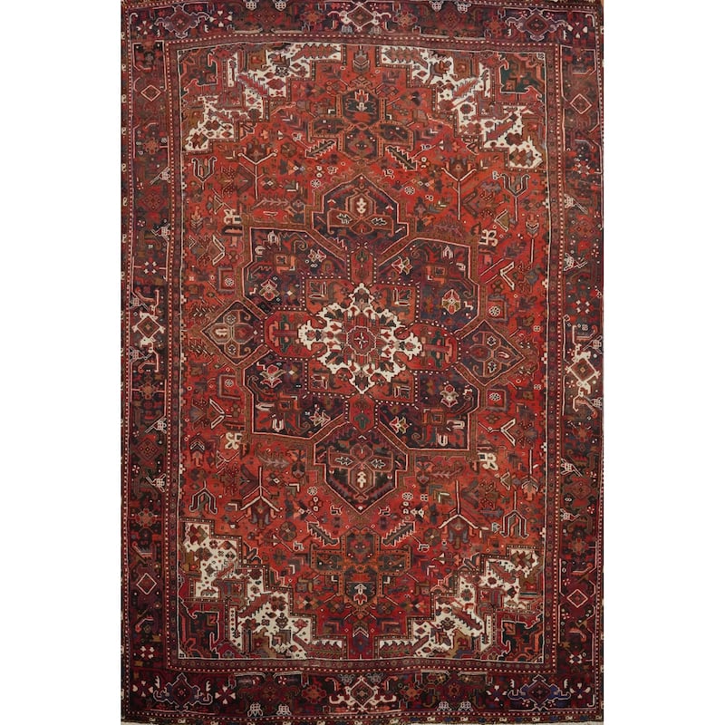 Hand Knotted Oriental 100% Wool Carpet Traditional Medallion Oranges & Rust Heriz Area Rug - 12' 9'' X 10' 0''