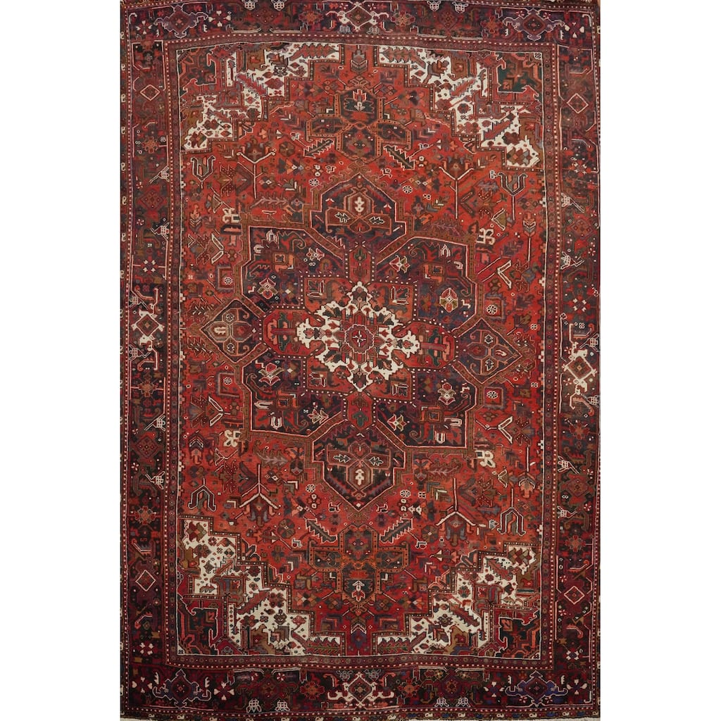 Hand Knotted Oriental 100% Wool Carpet Traditional Medallion Oranges & Rust Heriz Area Rug - 12' 9'' X 10' 0''