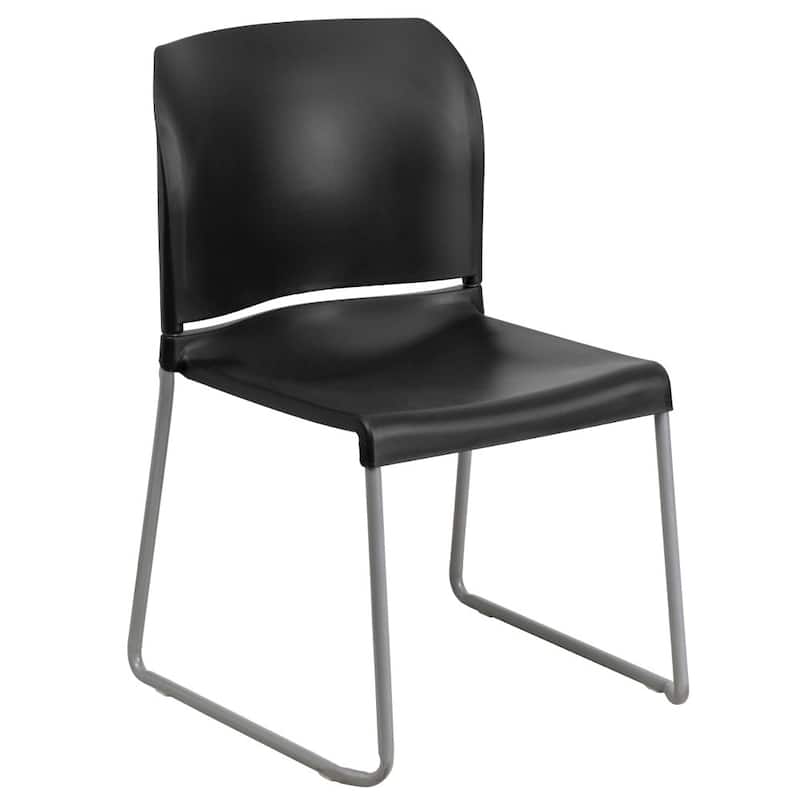 5 Pack 880 lb. Capacity Full Back Contoured Sled Base Stack Chair - Black