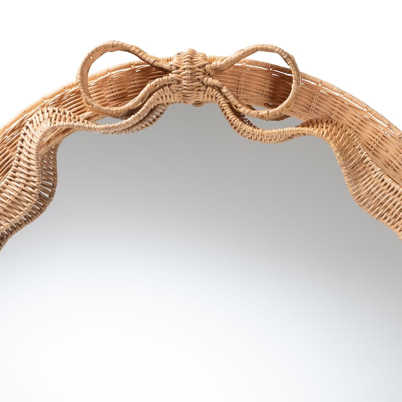 Creusa Natural Rattan Wall Mirror - Handwoven Rattan Mirror with Bow Accent, Boho Coastal Style