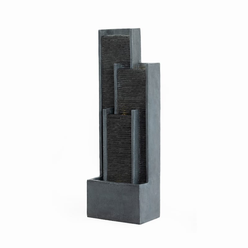 GDFStudio - Modern 40" Outdoor/Indoor Water Fountain with Floor-Standing Curved Cascading Waterfall & LED Lights