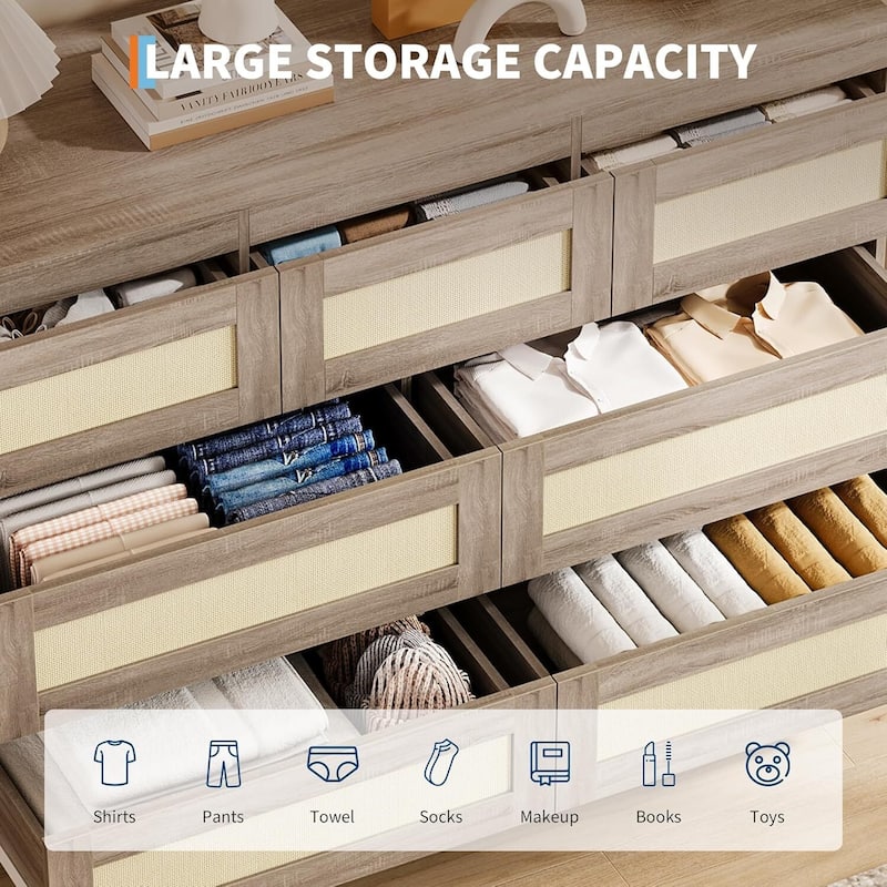 Boho 7 Drawers Wood Dressers TV Stand for Bedroom, Living Room, Hallway