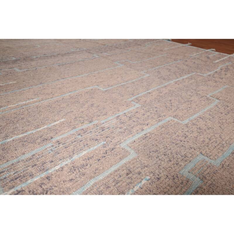 Brown Moroccan Abstract Area Rug Hand-Knotted Wool Carpet - 8'9"x 11'11"