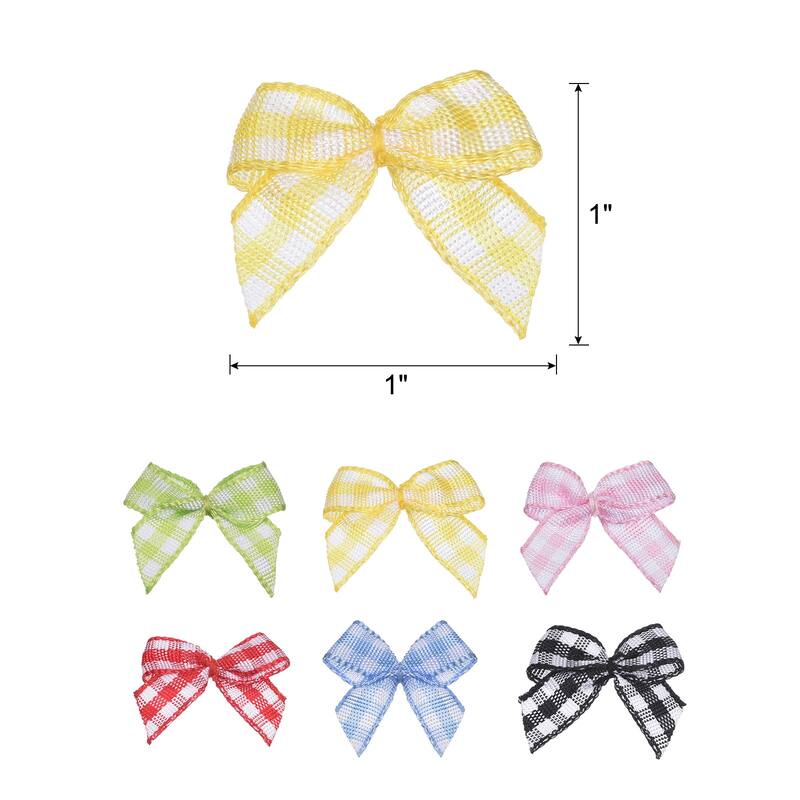 60Pcs Mini Gingham Ribbon Bow 1" Checkered Ribbon Bows Multicolor - Multicolor