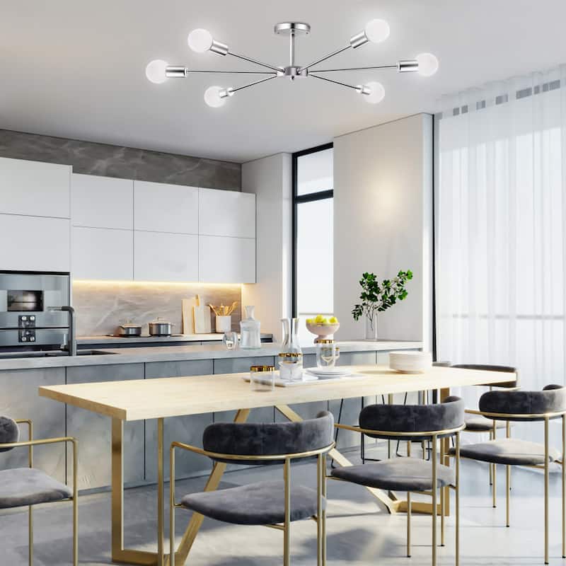 22.44 in. 6-Light Modern Semi- Flush Mount Ceiling Light with No Bulbs Included - 22.44''