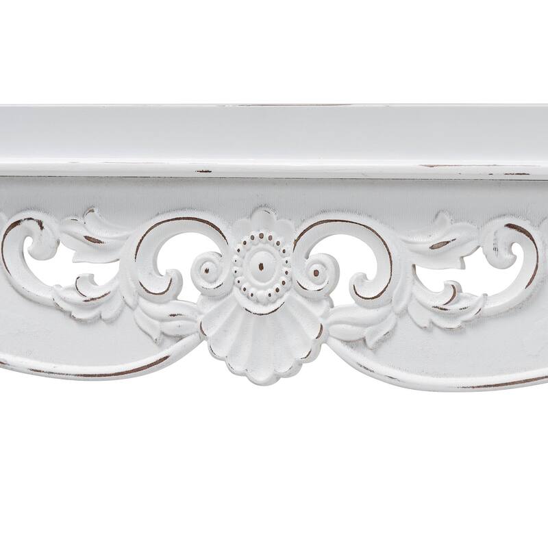 Rafferty Distressed Console Table - Vintage White Accent Table with Ornate Carved Apron and Shelf, Classic Entryway Table