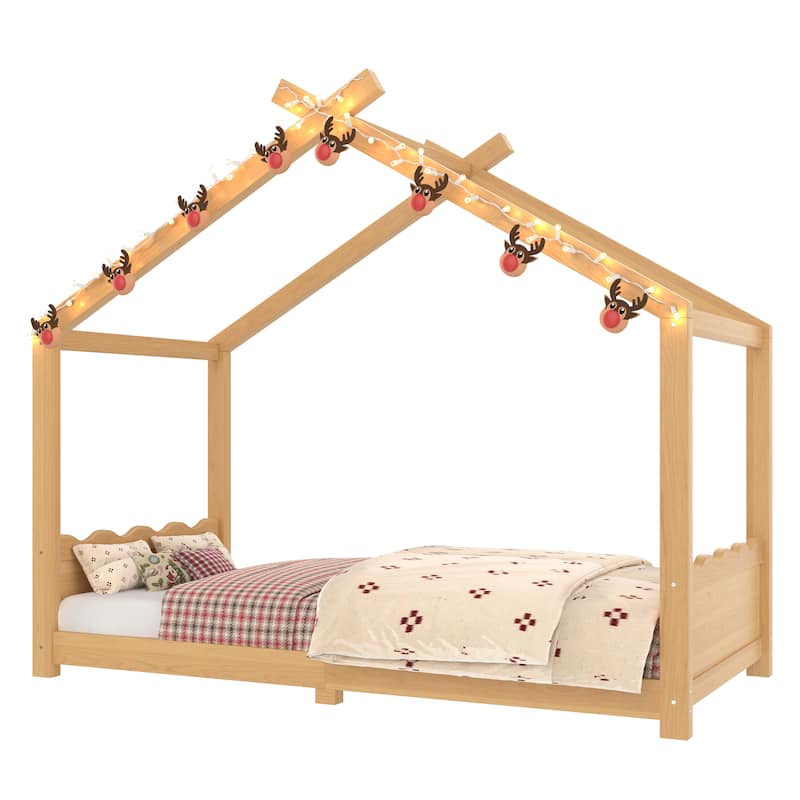 Wood House Bed Floor Bed with Support Slats Montessori Bed