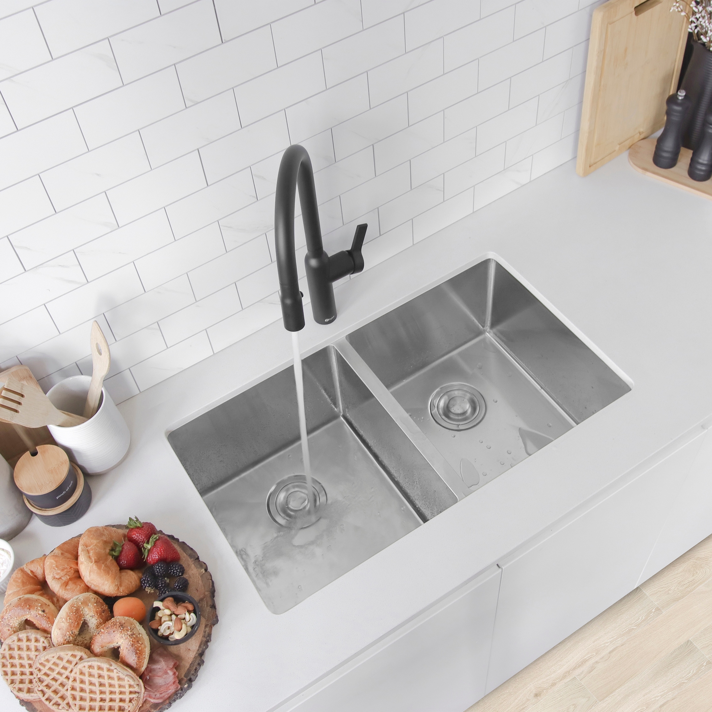 MILOSEN 30" X 18" Black Double Bowl Kitchen Sink – T304 Stainless Steel Undermount Workstation With 10" Deep 50/50 Basins, Accessories Included
