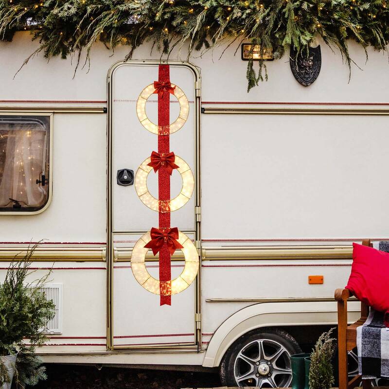 Costway Set of 3 Pre-Lit Wreaths with 450 LED Lights Bows & Hanging - See Details