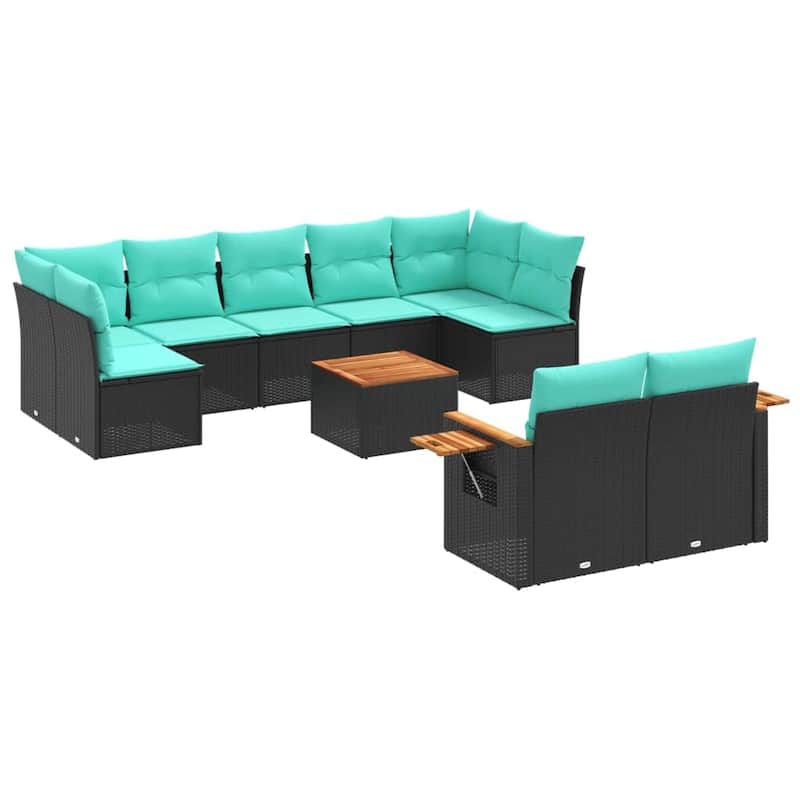 vidaXL 9 Piece Patio Sofa Set with Cushions Black Poly Rattan