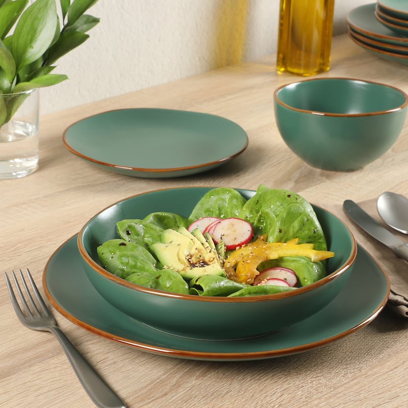 Gibson Home Hazeltine 16 Piece Plates and Bowls Dishes Stoneware Ceramic Dinnerware Set