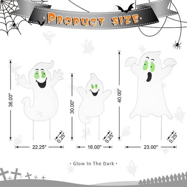 Glitzhome 40"H Set of 3 Halloween Metal Mesh Ghost Family DIY Yard Stake (Glow in Dark)