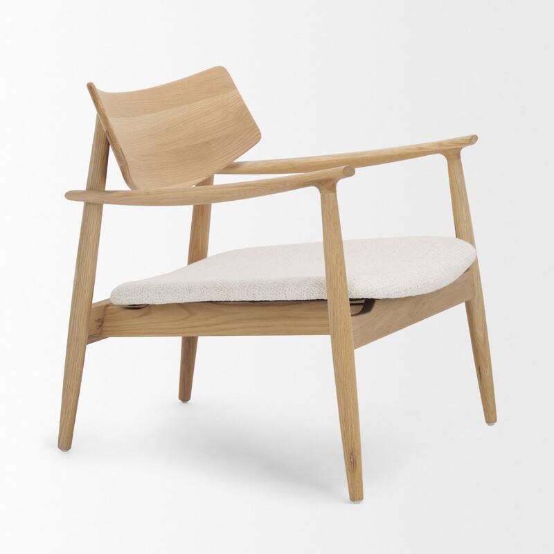 Haggen Light Brown Oak Wood w/ Cream Fabric Accent Chair - 27.6L x 26.8W x 28.4H