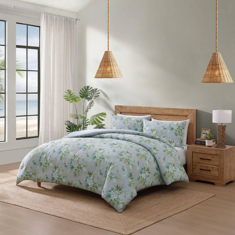 Tommy Bahama Floral Enchantment Cotton Reversible Blue Duvet Cover Set