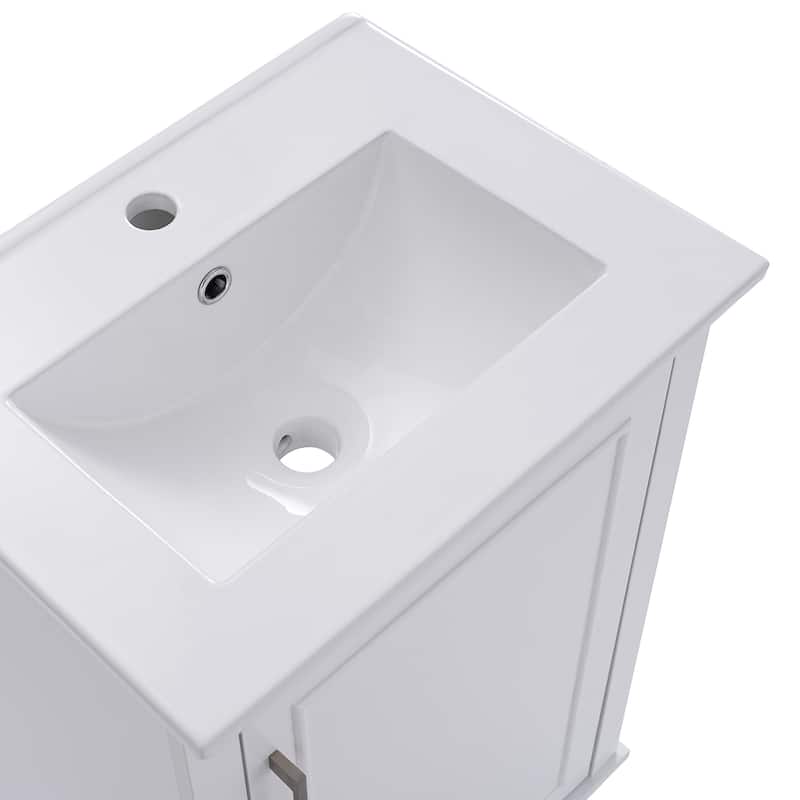 20" Modern Small Bathroom Vanity Cabinet With Ceramic Basin - 20"*15.5"*33.3", Ample Storage, 1 Soft-Close Door