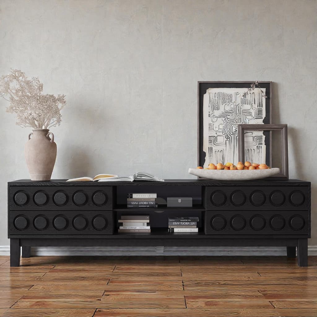 Mid-Century Modern TV Console Table with 4 Drawers for TVs up to 75 Inch, Media Entertainment Center with Storage