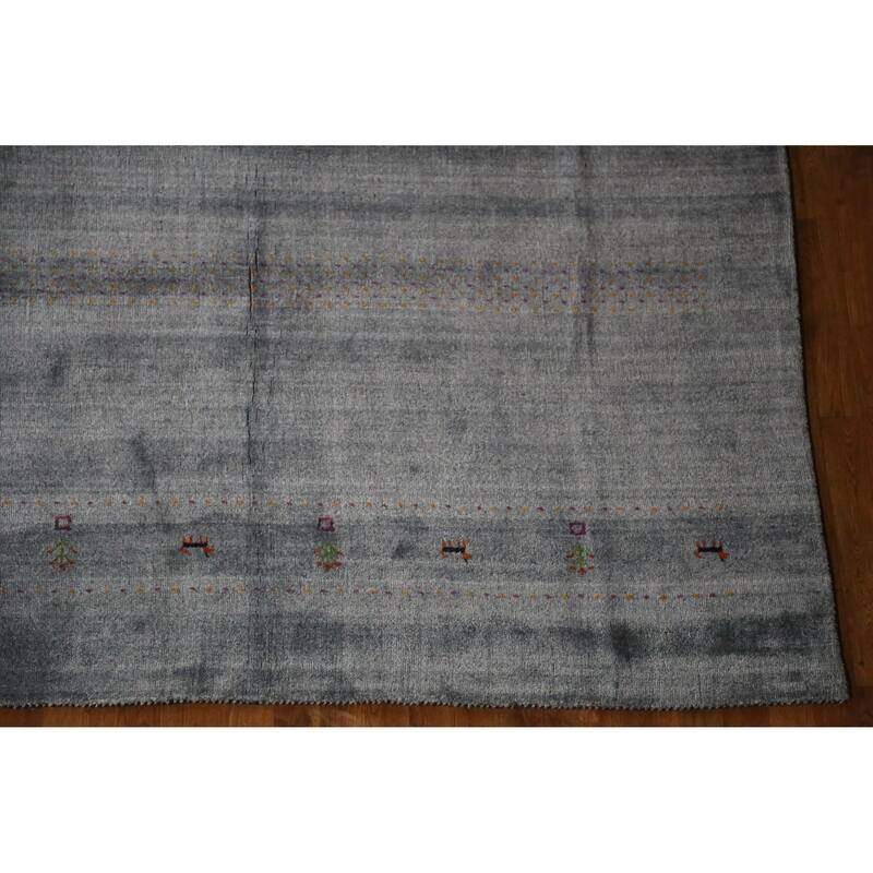 Hand Knotted Oriental 100% Wool Carpet Tribal Tribal Greys & Charcoal Gabbeh Area Rug - 9' 8'' X 8' 1''