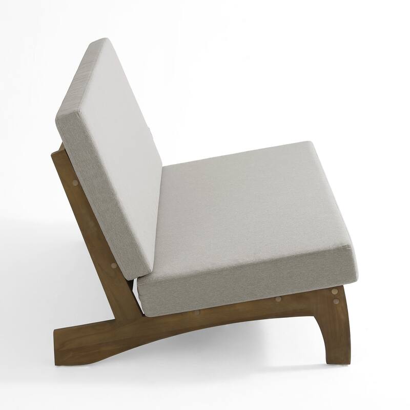 Teak Outdoor Armless Lounge Chair Set Loveseat with Cushions