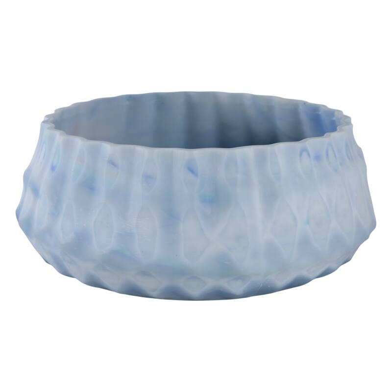 Glass Bowl Carved Stylish Modern Decorative Accent - 5" Blue - 11.75" x 11.75" x 4.75"