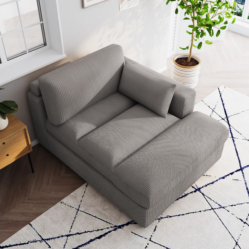 Oversize Corduroy Chaise Lounge Modular Sectional Sofa with Pillow
