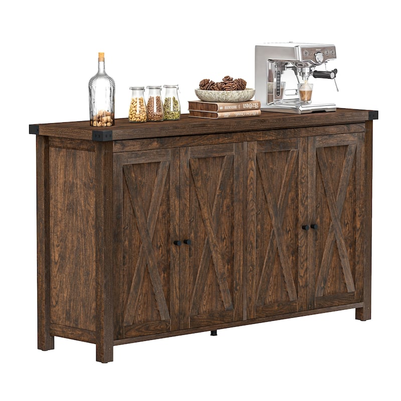 Moasis 55-inch Farmhouse Four-Door Buffet Cabinet Storage Kitchen Sideboard Buffet Table