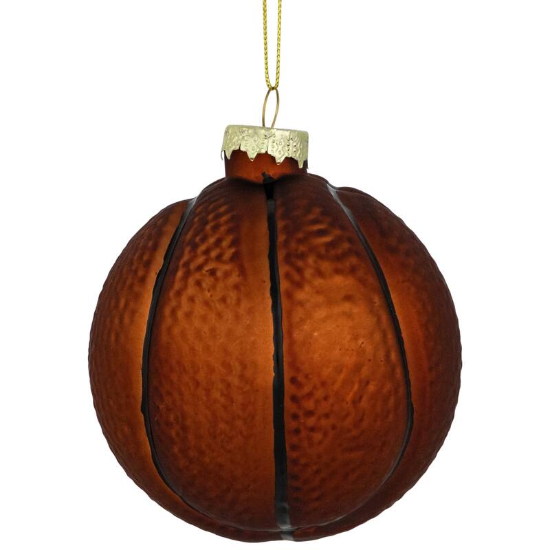 Basketball Glass Christmas Hanging Ornament - 3.5" - Orange and Black