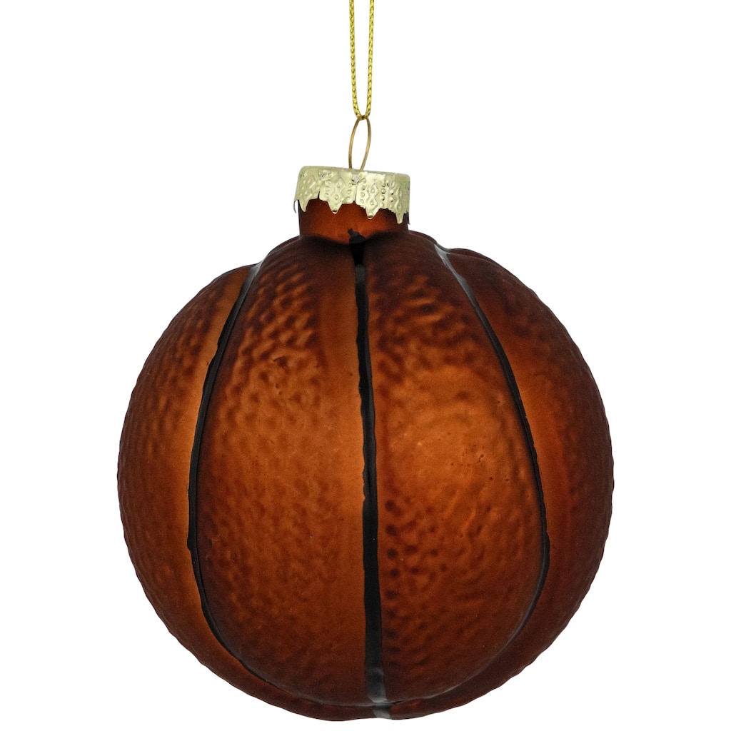Basketball Glass Christmas Hanging Ornament - 3.5" - Orange and Black