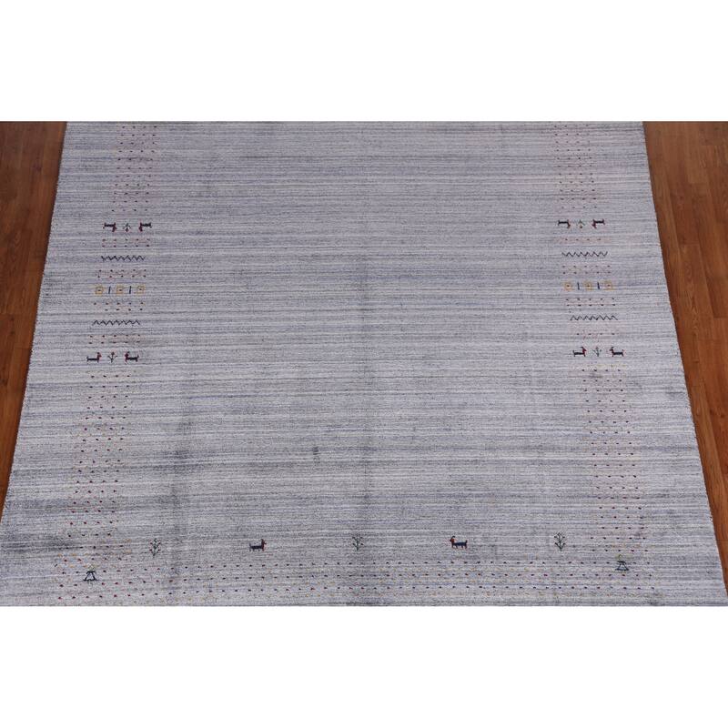 Hand Knotted Oriental 100% Wool Carpet Tribal Animal Pictorial Greys & Charcoal Gabbeh Area Rug - 9' 9'' X 8' 2''