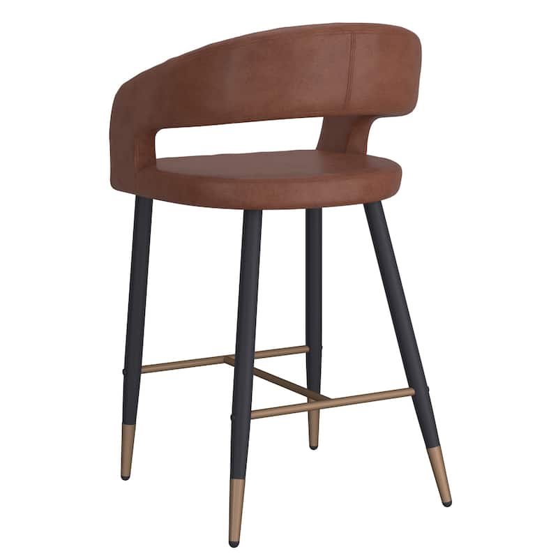 Modern Faux Leather and Metal 26" Counter Stool, Set of 2
